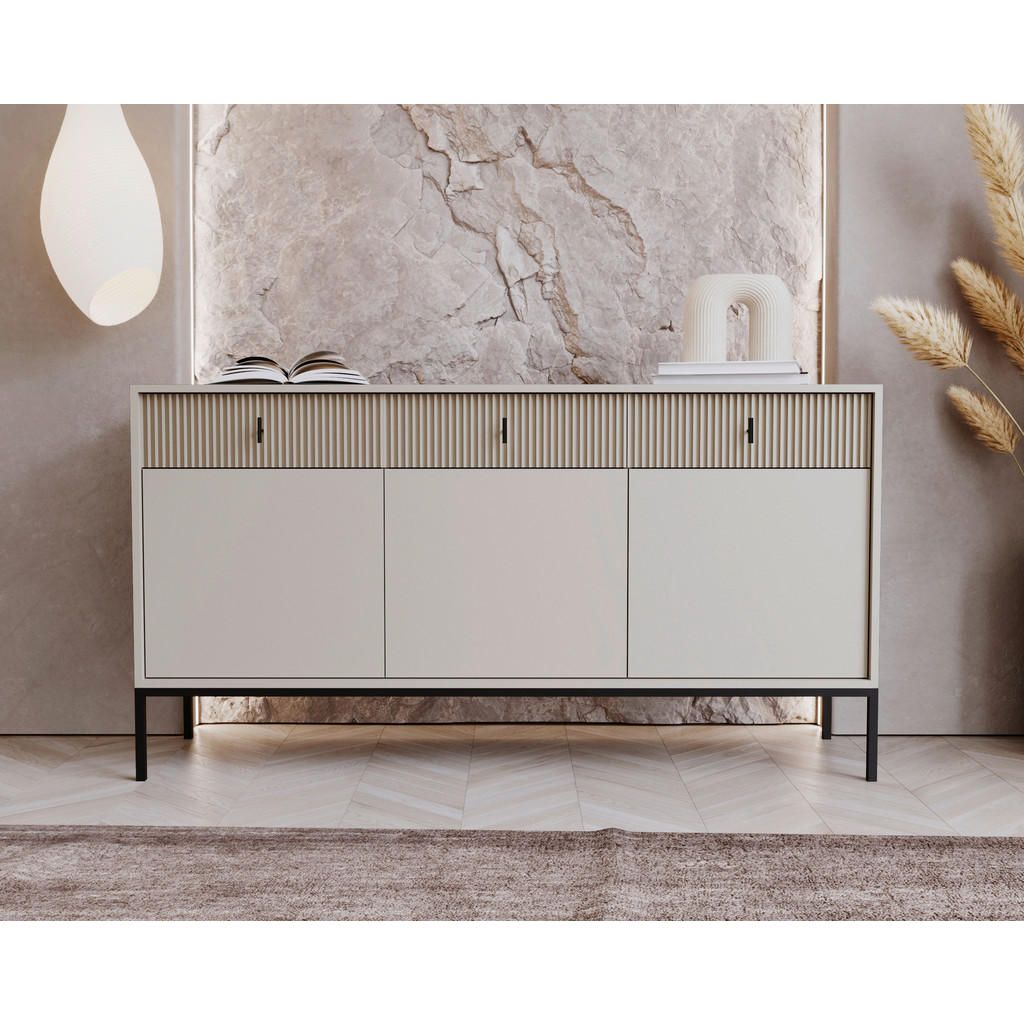 Thumbnail - Xora Sideboard Maggiore, Kaschmir, Metall, 3 Fächer, 3 Schubladen, 154.5x82.6x39 cm, Beimöbel erhältlich, stehend, Schla...