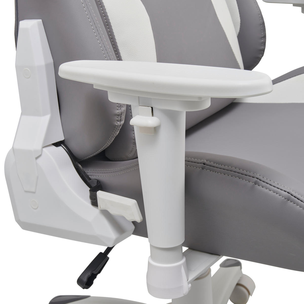 GAMINGSTUHL  in Lederlook Grau, Weiss  - Weiss/Grau, Modern, Kunststoff/Textil (66/126-134/59cm) - Livetastic
