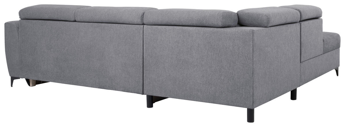 ECKSOFA in Velours Dunkelgrau  - Dunkelgrau/Schwarz, Konventionell, Textil/Metall (217/255cm) - MID.YOU