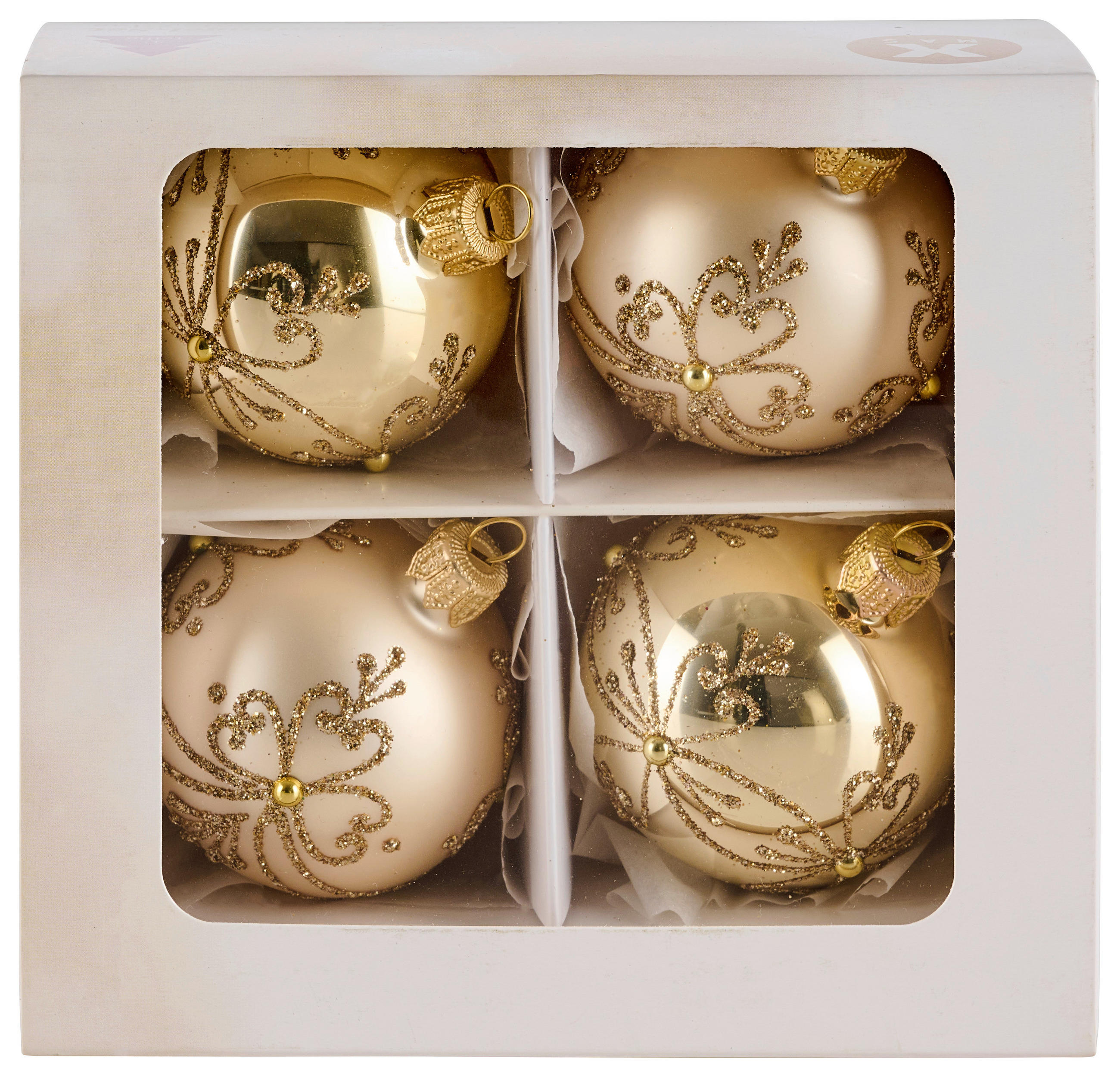 SET DE GLOBURI DE CRĂCIUN - șampanie, Lifestyle, sticlă/metal (6cm) - X-Mas