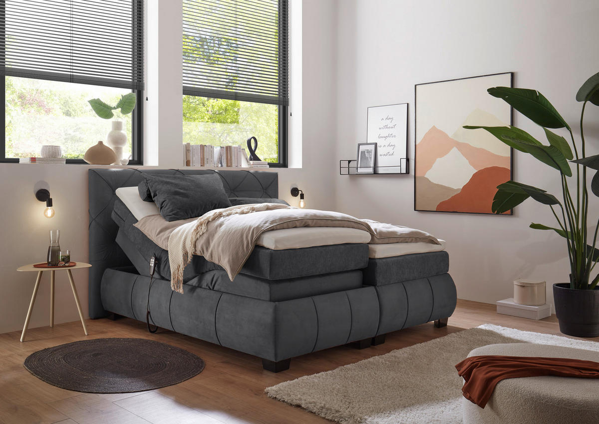 BOXSPRINGBETT 180/200 cm  Anthrazit  - Anthrazit/Schwarz, Modern, Holzwerkstoff/Kunststoff (180/200cm) - MID.YOU