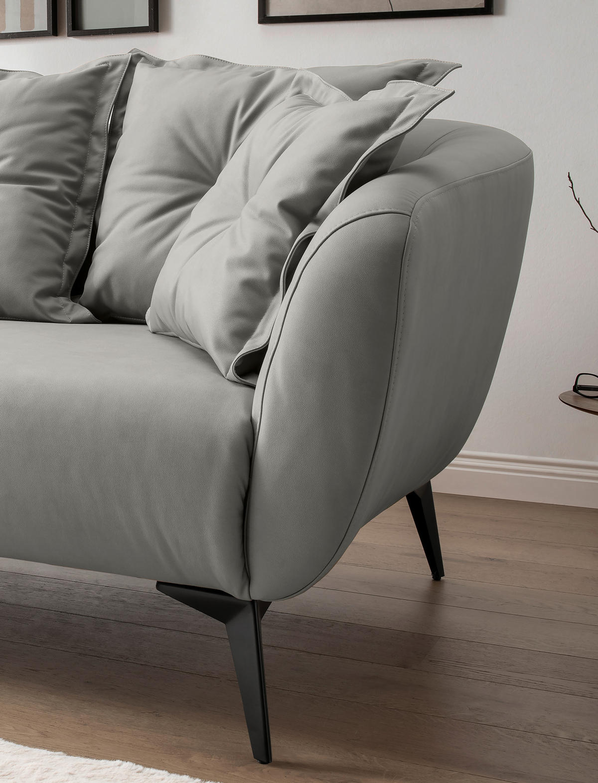 3-SITZER-SOFA Lederlook Grau  - Schwarz/Grau, MODERN, Textil/Metall (236/94/103cm) - Livetastic