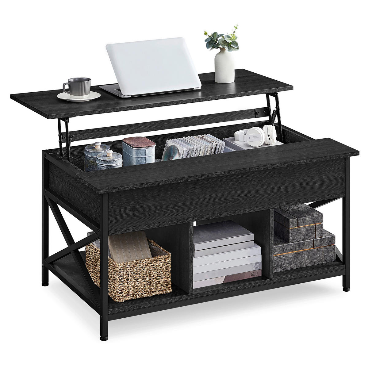COUCHTISCH in Metall, Holzwerkstoff 100/60/48 cm  - Schwarz/Grau, MODERN, Holzwerkstoff/Metall (100/60/48cm) - MID.YOU