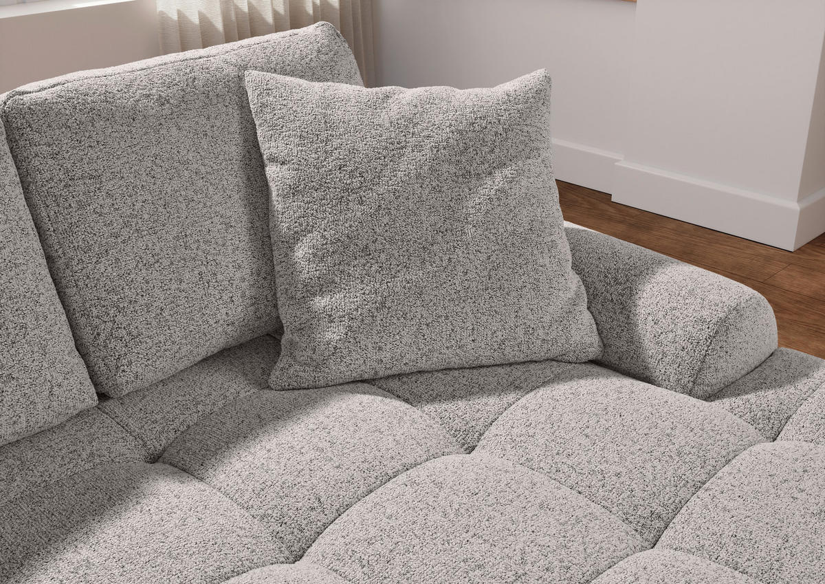 Ecksofa mit Funktion Grau Flachgewebe Zierkissen, Rückenkissen, Bettkasten, Schlaffunktion, Rücken echt, Liegefläche im Originalstoff  - Schwarz/Grau, KONVENTIONELL, Kunststoff/Textil (277/190cm) - Carryhome