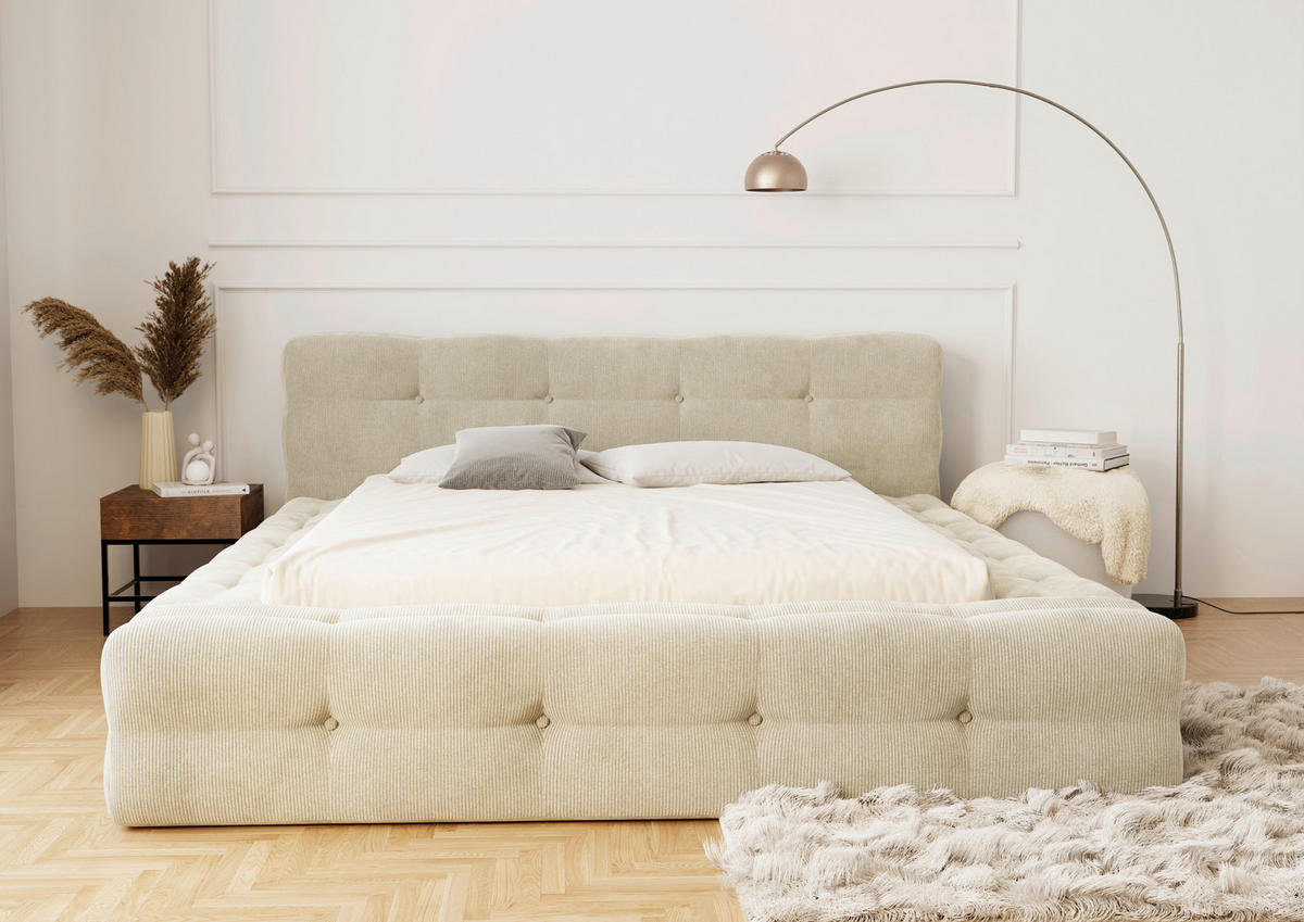 POLSTERBETT Lattenrost, Bettkasten 180/200 cm  in Beige  - Beige/Schwarz, Design, Holz/Textil (180/200cm) - Boxxx