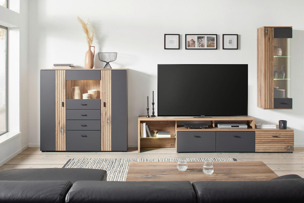 VISEĆA VITRINA   - crna, Moderno, staklo/metal (45/129/38cm) - Mömax