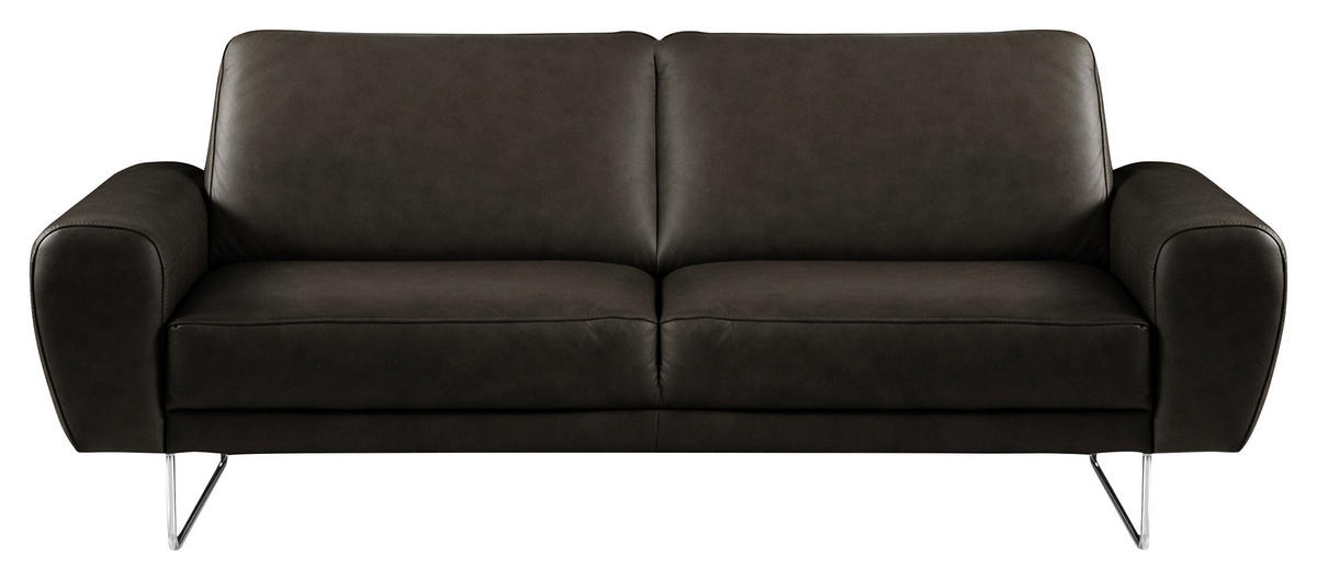 2-SITZER-SOFA in Echtleder Schwarz  - Chromfarben/Schwarz, Design, Leder/Metall (177/85/92cm) - Livetastic