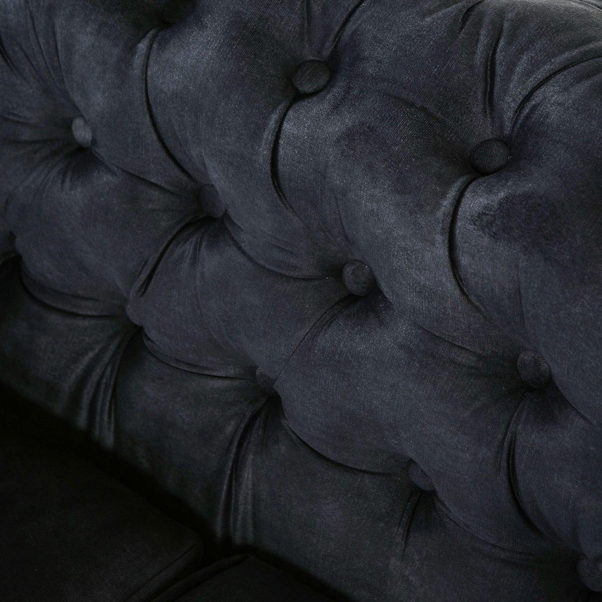 CHESTERFIELD-SOFA Flachgewebe Anthrazit  - Anthrazit/Schwarz, KONVENTIONELL, Textil (203/79/93cm) - Livetastic