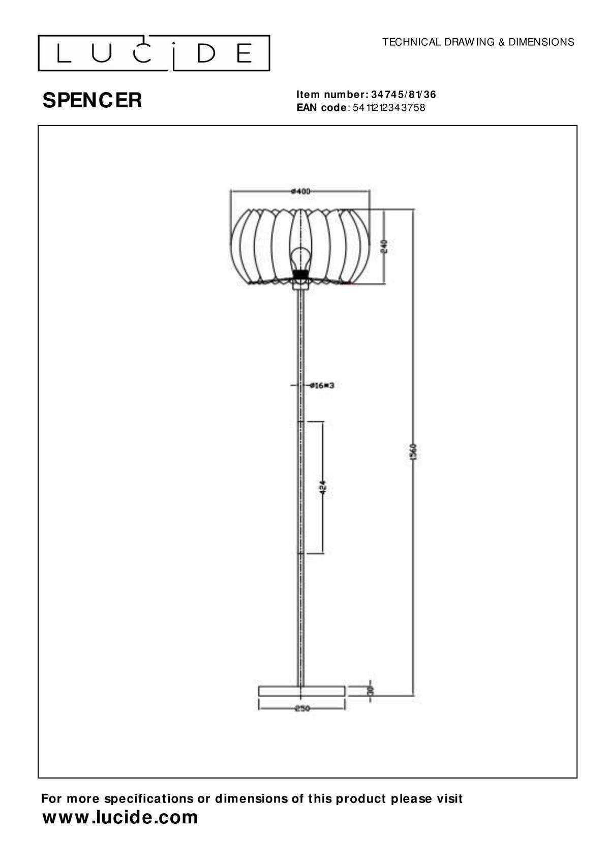 STEHLEUCHTE 40/40/156 cm    - Design (40/40/156cm) - Lucide