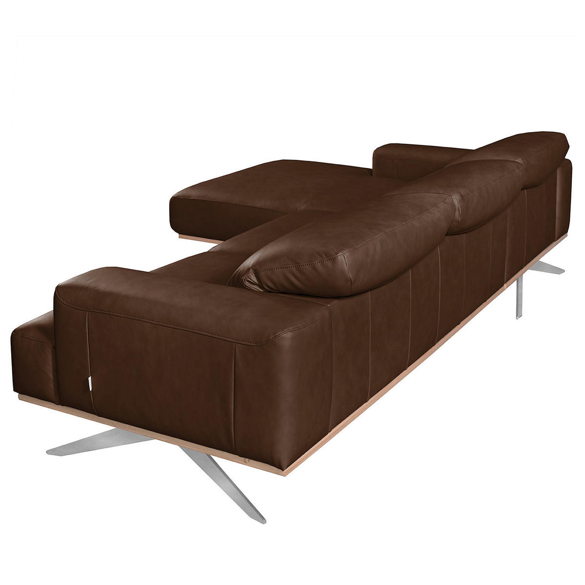 ECKSOFA Dunkelbraun Echtleder Rücken echt, Kopfteilverstellung  - Chromfarben/Dunkelbraun, Design, Leder/Metall (187/295cm) - Livetastic