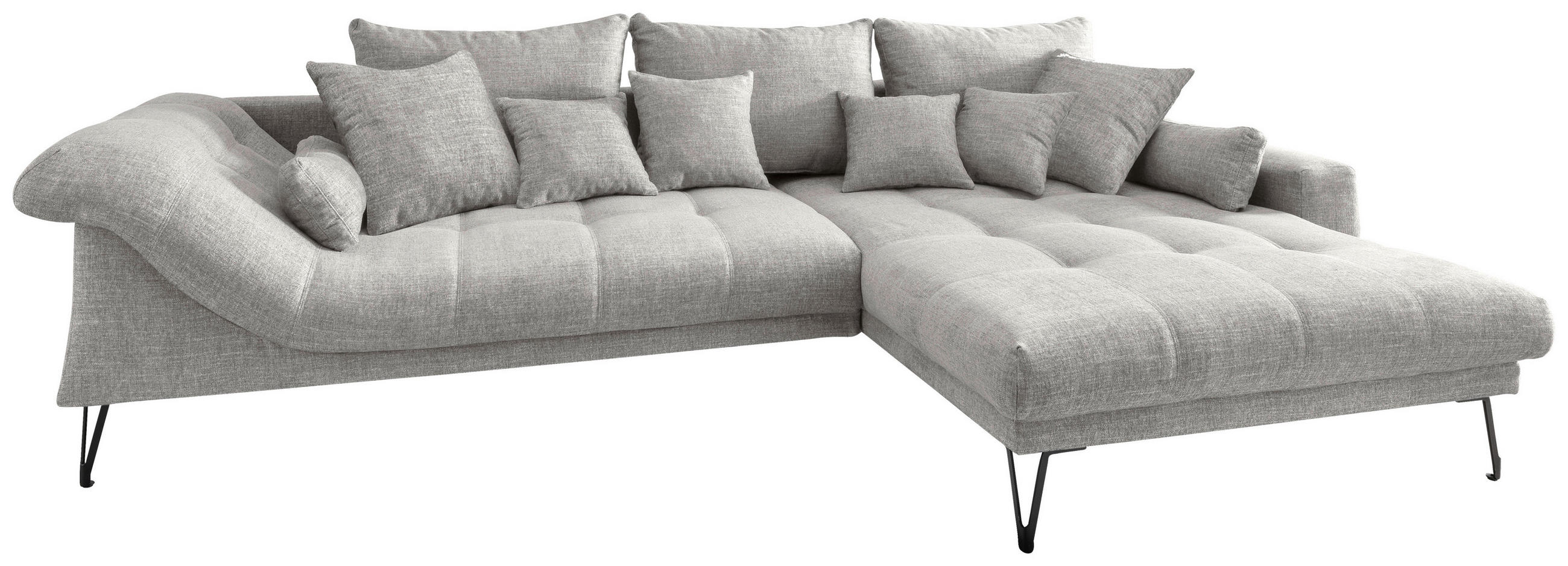 ECKSOFA in Mikrofaser Hellgrau  - Hellgrau/Schwarz, Konventionell, Textil/Metall (310/192cm) - Livetastic