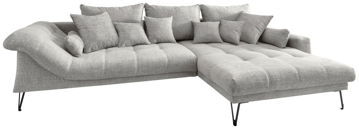 ECKSOFA in Mikrofaser Hellgrau  - Hellgrau/Schwarz, Konventionell, Textil/Metall (310/192cm) - Livetastic