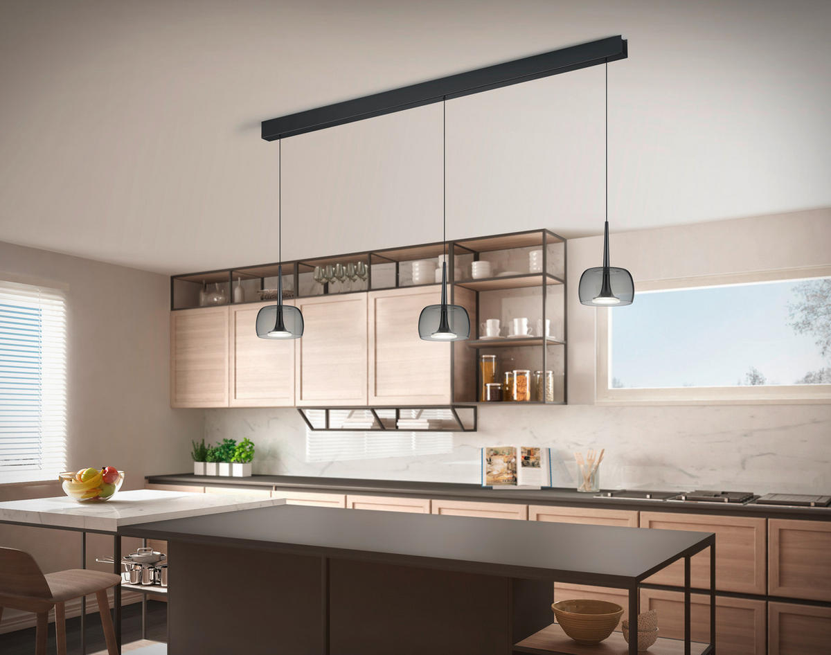 LED-HÄNGELEUCHTE Flute 110/7/200 cm   - Schwarzchrom, Design, Glas/Kunststoff (110/7/200cm) - Helestra