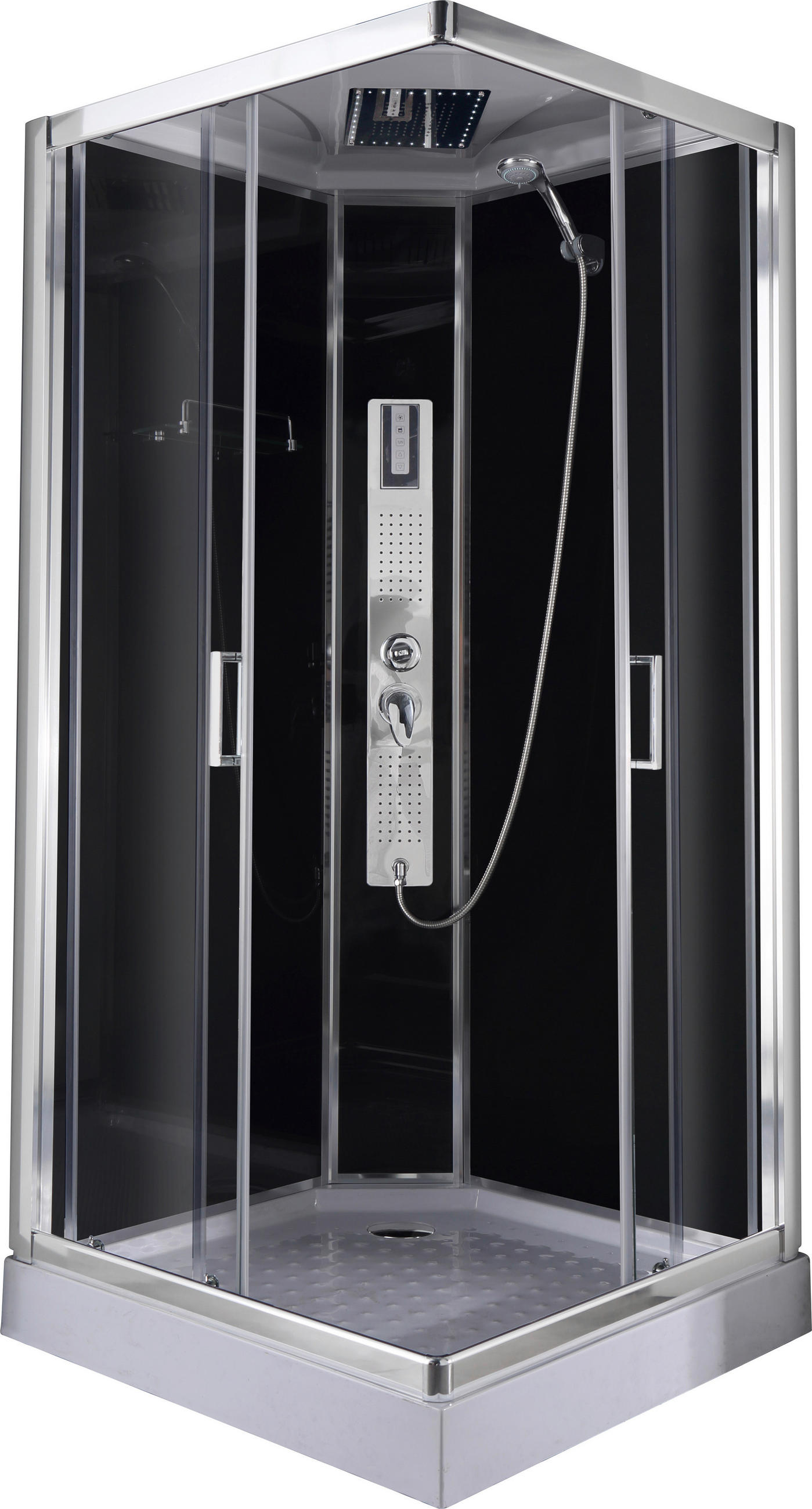 DUSCHKABINE - Chromfarben/Schwarz, MODERN, Glas/Metall (90/90/210cm)