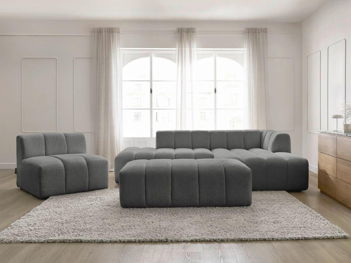ECKSOFA Ottomane rechts  ANNECY Dunkelgrau Bouclé  - Dunkelgrau/Schwarz, MODERN, Kunststoff/Textil (262/170cm)