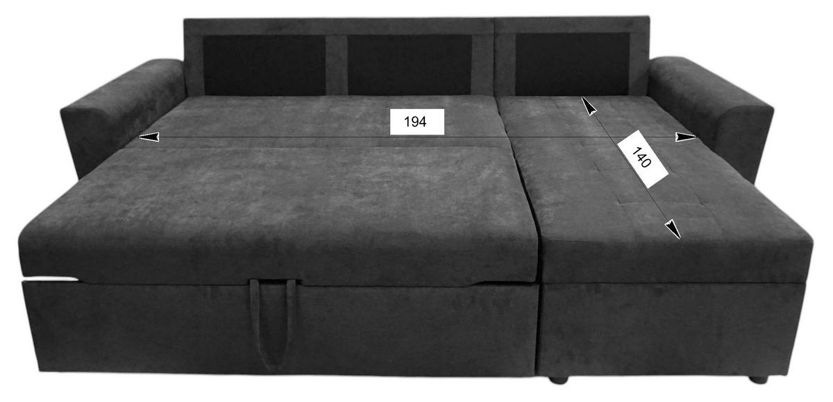 ECKSOFA TERMOLI Hellgrau Jacquard  inkl. Rückenkissen, Bettkasten  - Hellgrau/Schwarz, Design, Kunststoff/Textil (231/155cm) - MID.YOU