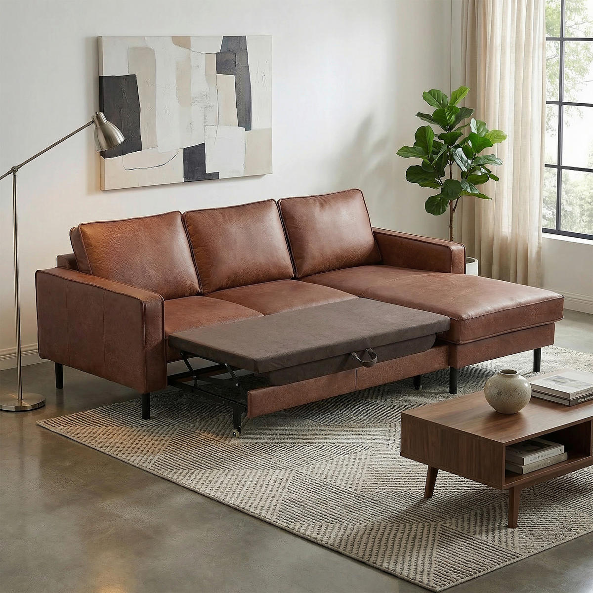 ECKSOFA Echtleder Braun  - Schwarz/Braun, Design, Leder/Metall (166/238cm) - Livetastic