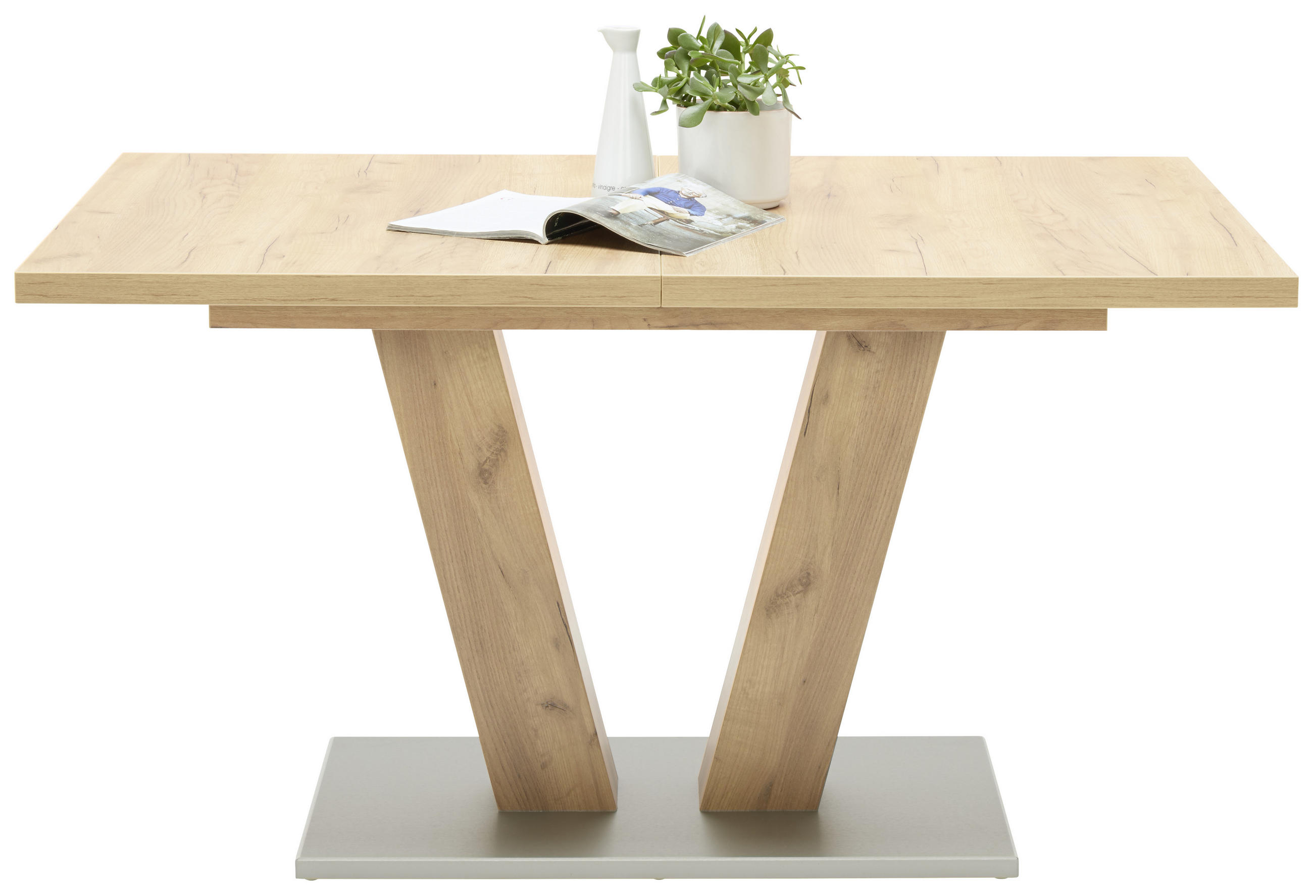 ESSTISCH in Holzwerkstoff 140-180/90/76 cm  - Edelstahlfarben/Eichefarben, KONVENTIONELL, Holzwerkstoff (140-180/90/76cm) - Valdera