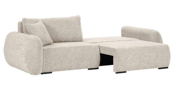 SCHLAFSOFA Flachgewebe Beige  inkl. Zierkissen, Rückenkissen, Bettkasten, Schlaffunktion, Rücken echt, Liegefläche im Originalstoff  - Beige/Schwarz, KONVENTIONELL, Kunststoff/Textil (250/74/92cm) - Carryhome