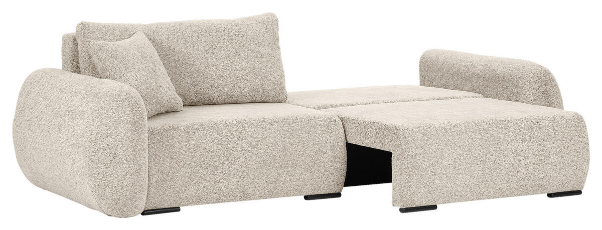 SCHLAFSOFA Flachgewebe Beige  inkl. Zierkissen, Rückenkissen, Bettkasten, Schlaffunktion, Rücken echt, Liegefläche im Originalstoff  - Beige/Schwarz, KONVENTIONELL, Kunststoff/Textil (250/74/92cm) - Carryhome
