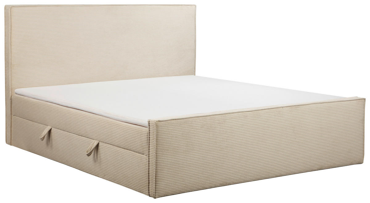BOXBETT 180/200 cm,  in Beige, gepolstertes Kopfteil, Bettkasten, Topper, Matratzen, H3 + H3 = fest  - Beige/Schwarz, Basics, Kunststoff/Textil (180/200cm) - Chameo