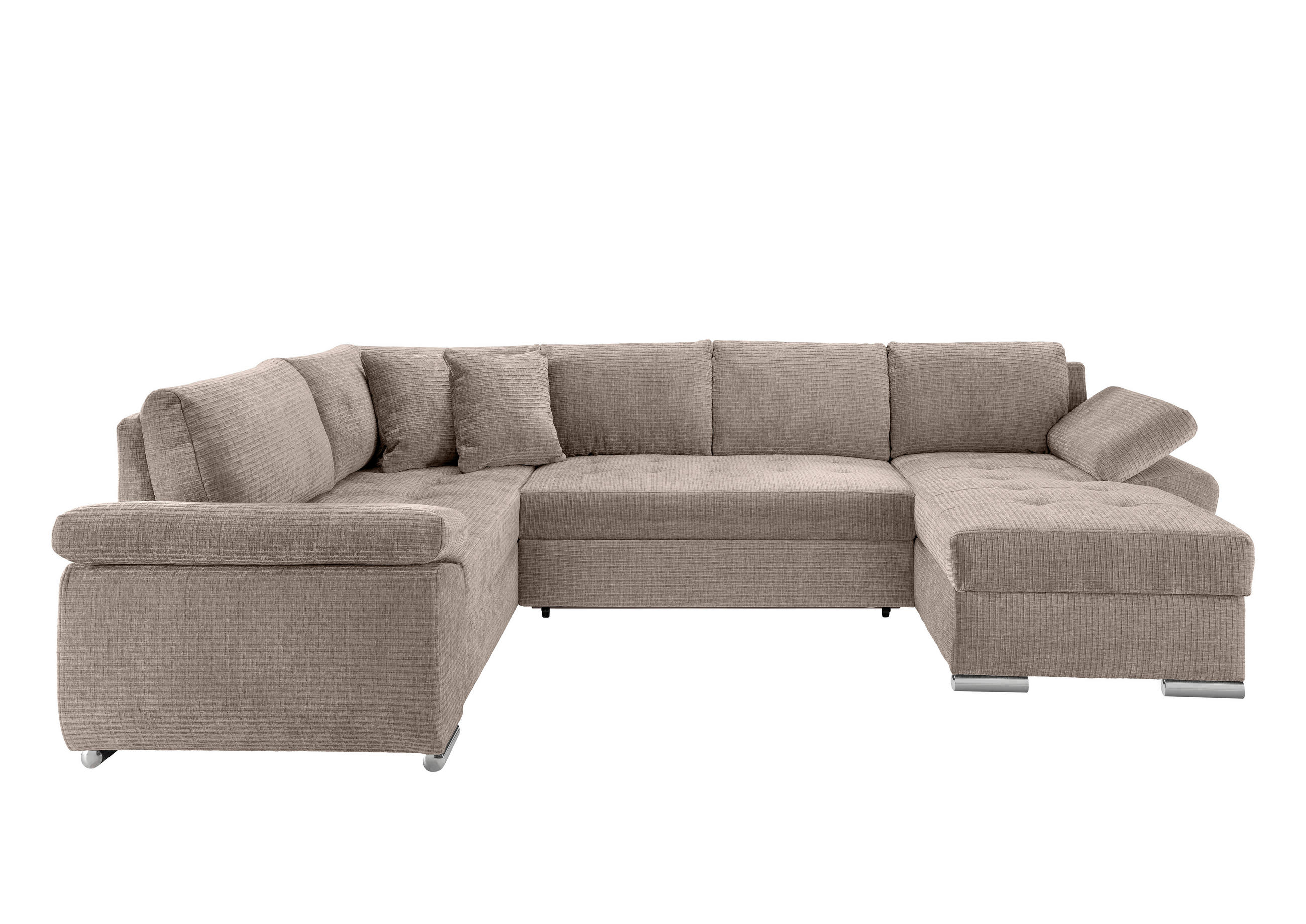 Wohnlandschaft Beige Mikrofaser  - Chromfarben/Beige, KONVENTIONELL, Textil (219/305/157cm) - Livetastic
