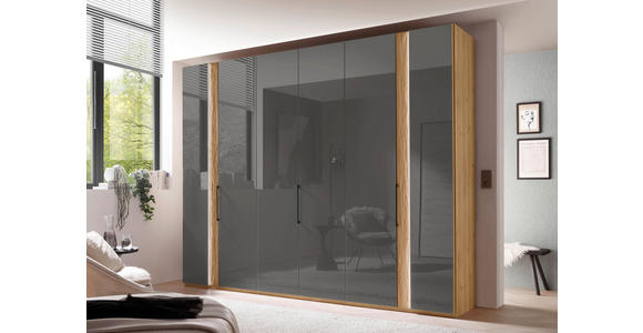 DREHTÜRENSCHRANK  in Eiche Bianco, Lavagrau  - Schieferfarben/Eiche Bianco, Design, Glas/Holz (300/216/58cm) - Dieter Knoll