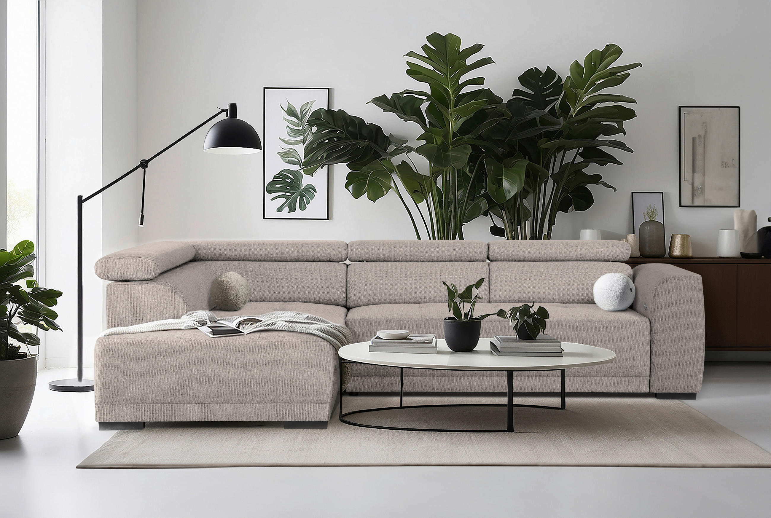 ECKSOFA in Struktur Taupe  - Taupe/Schwarz, Design, Kunststoff/Textil (205/284cm) - MID.YOU