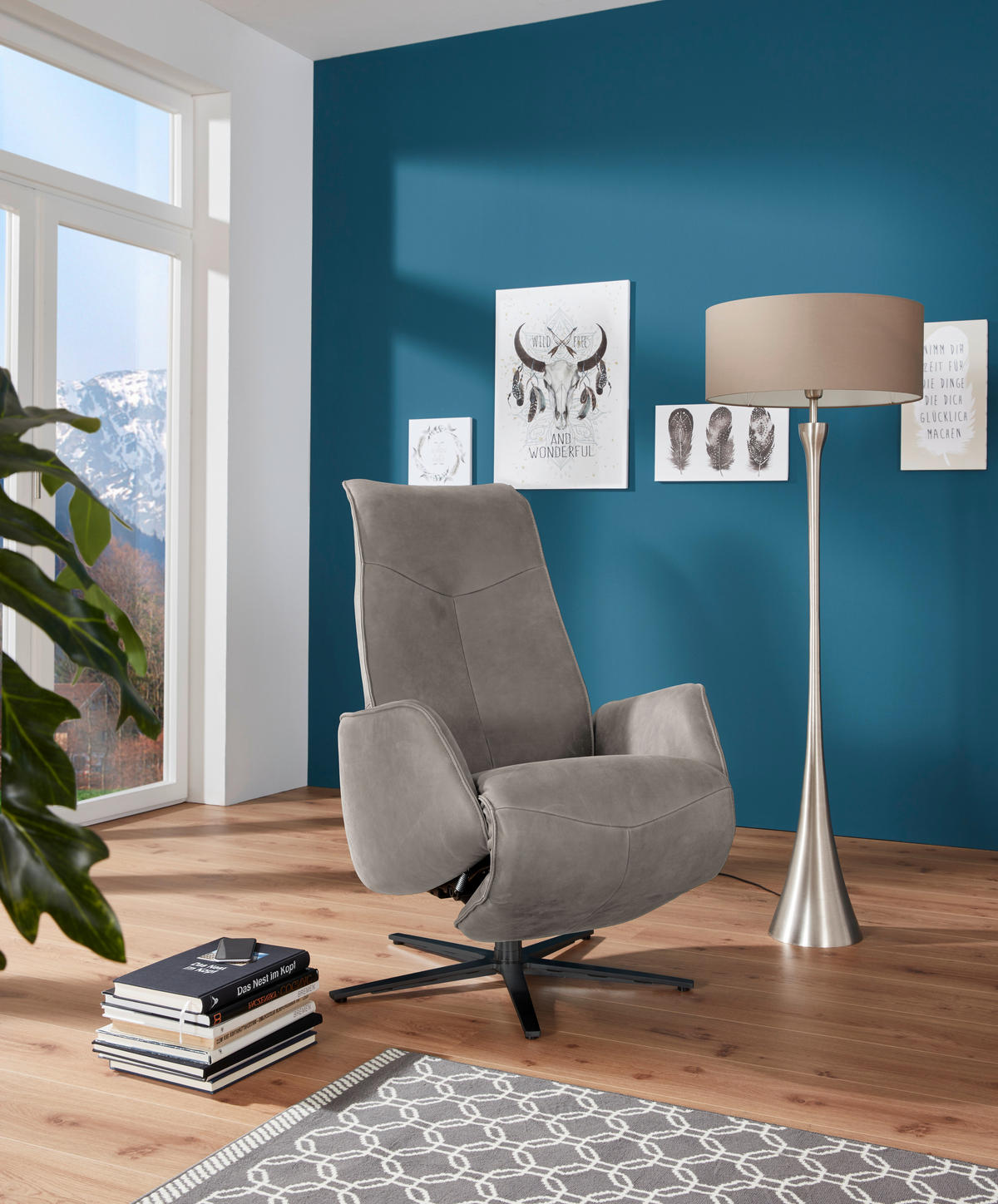 RELAXSESSEL in Leder Graubraun  - Anthrazit/Graubraun, Design, Leder/Metall (71/114/84cm) - Johann Jakob