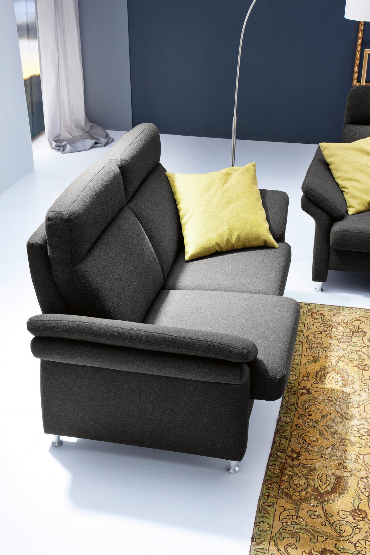 3-SITZER-SOFA in Flachgewebe Anthrazit  - Anthrazit/Alufarben, Modern, Textil/Metall (196/103/89cm) - Pure Home Comfort