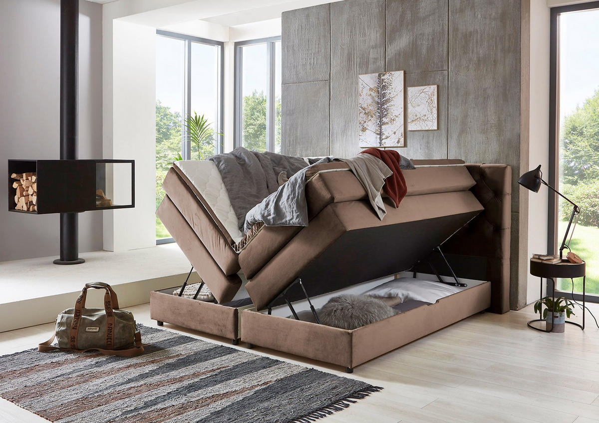 BOXSPRING KREVET     - bež/crna, Moderno, tekstil/plastika (160/120/200cm)