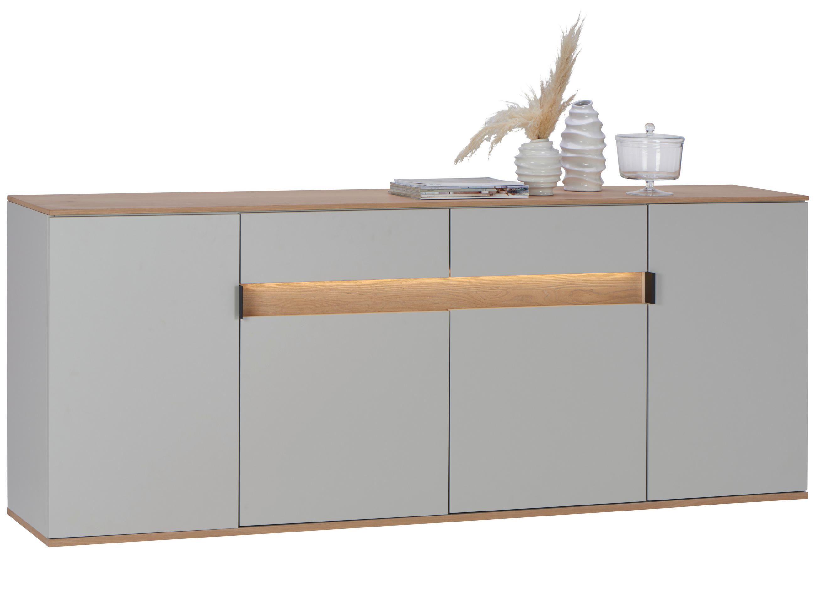 ŠIROKÁ KOMODA, sukový dub, barvy dubu, světle šedá, 205,6/80/42 cm - černá/barvy dubu, Design, kov/dřevo (205,6/80/42cm) - Dieter Knoll
