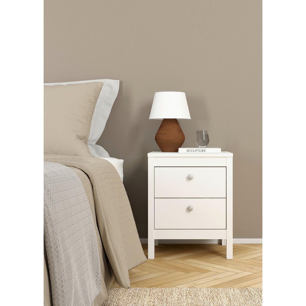 Thumbnail - Mid.you Nachtschrank, Weiß, Metall, Leder, 2 Schubladen, 43.8x54.1x38.4 cm, FSC Mix, Made in Denmark, Schlafzimmer, Nach...