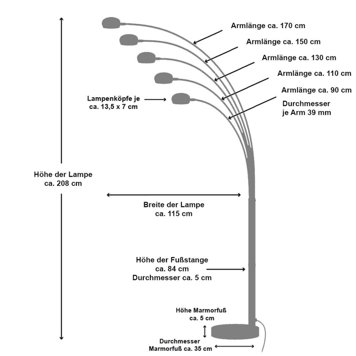 BOGENLEUCHTE  150/205/36 cm   - Weiß, Design, Stein/Metall (150/205/36cm) - P & B