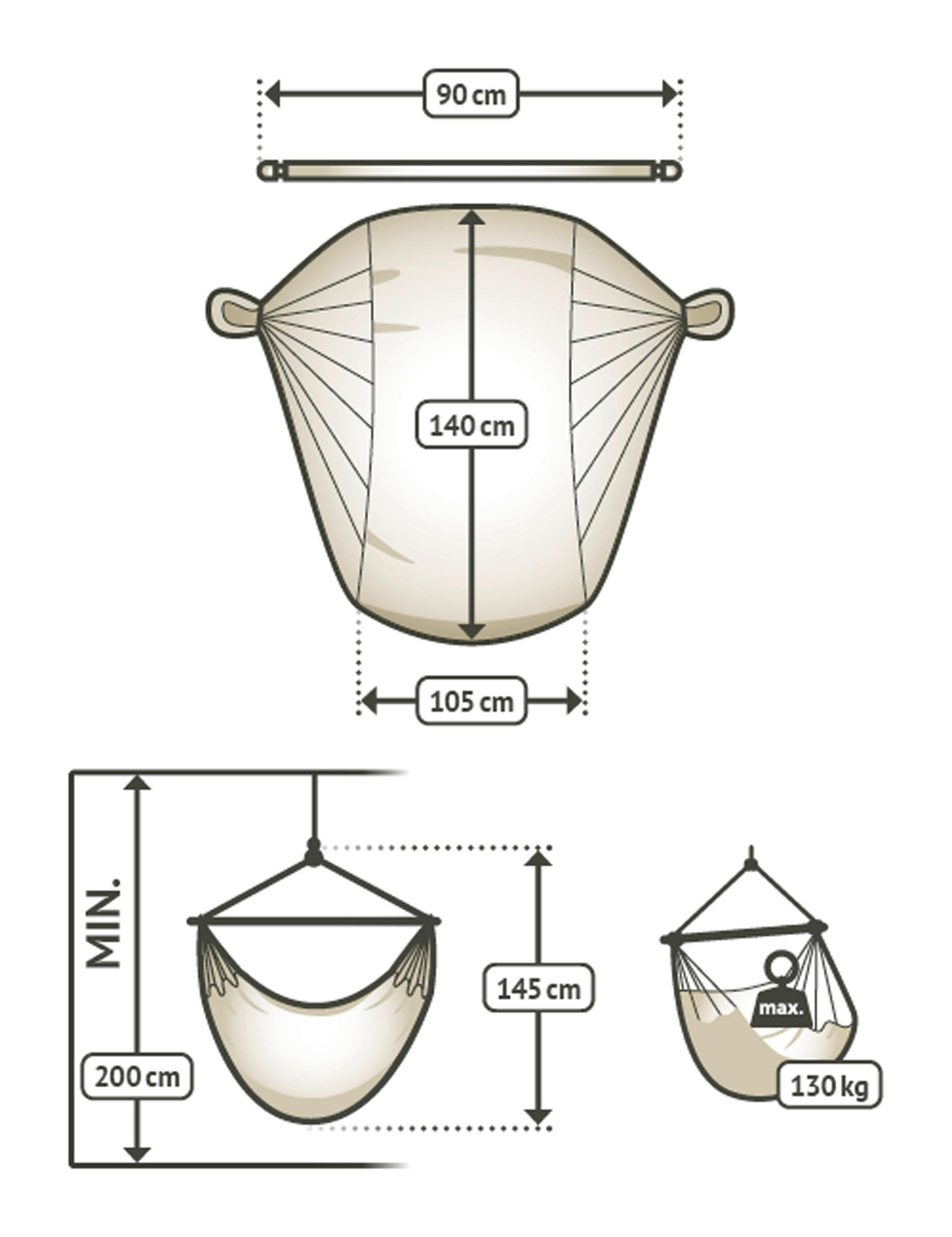 ZÁVĚSNÉ KŘESLO  - bílá, Konvenční, dřevo/textil (90/145/140cm) - La Siesta