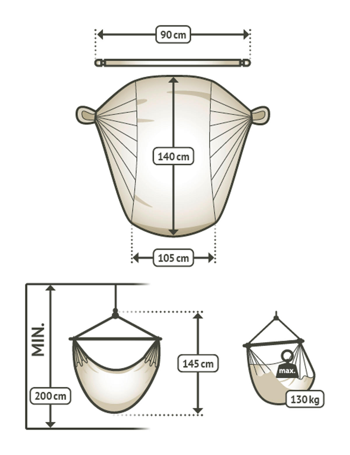 ZÁVĚSNÉ KŘESLO  - bílá, Konvenční, dřevo/textil (90/145/140cm) - La Siesta