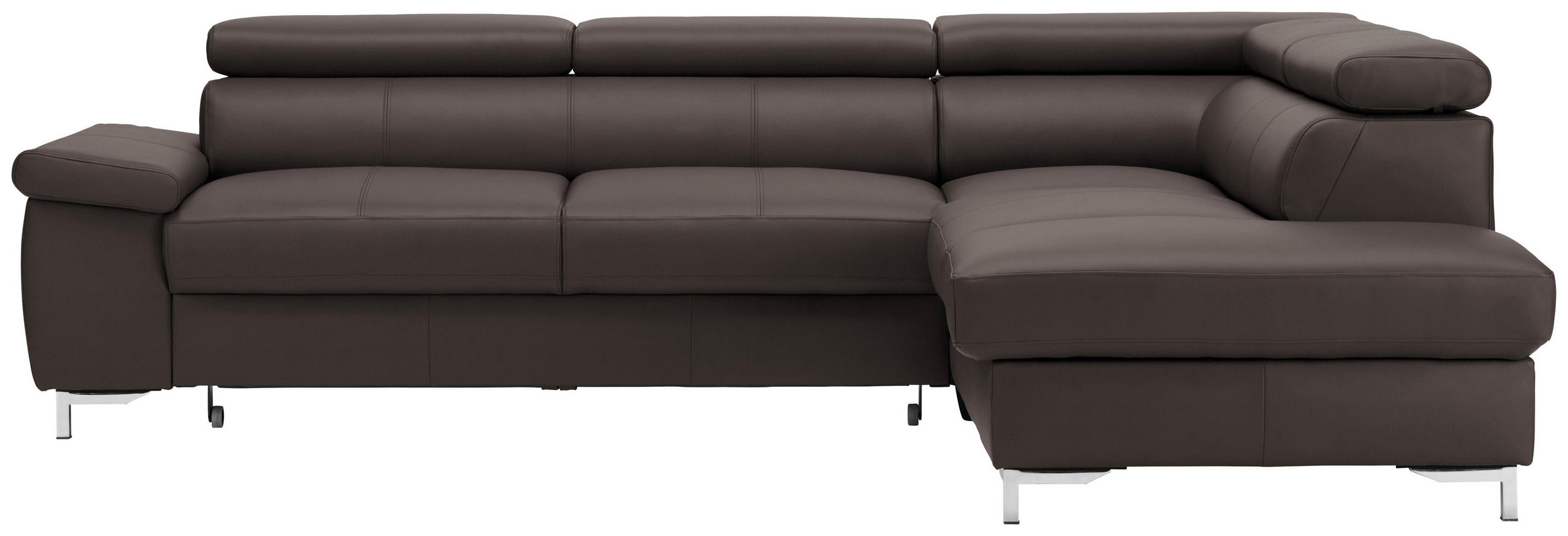 ECKSOFA in Echtleder Dunkelbraun  268/213 cm  - Chromfarben/Dunkelbraun, Design, Leder/Metall (268/213cm) - Stylife