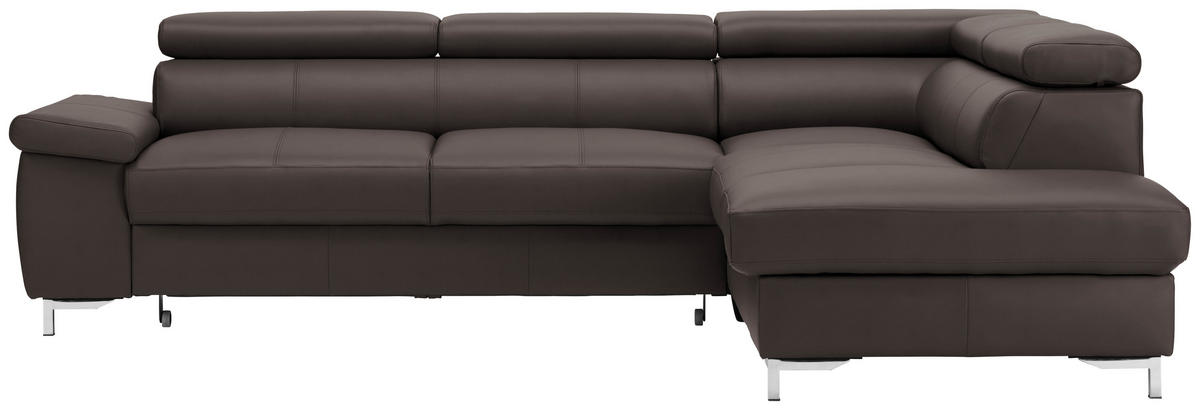 ECKSOFA in Echtleder Dunkelbraun  268/213 cm  - Chromfarben/Dunkelbraun, Design, Leder/Metall (268/213cm) - Stylife