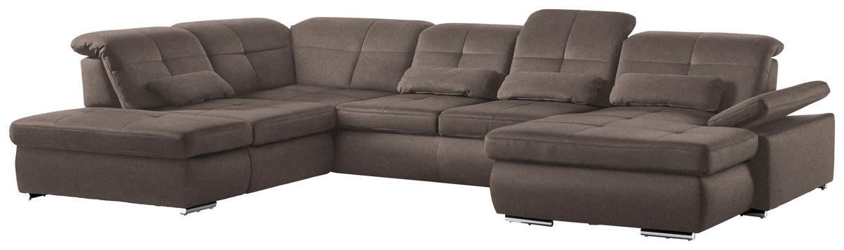 WOHNLANDSCHAFT  in Mikrofaser Graubraun  - Chromfarben/Graubraun, Design, Holzwerkstoff/Textil (260/371/195cm) - Beldomo Style