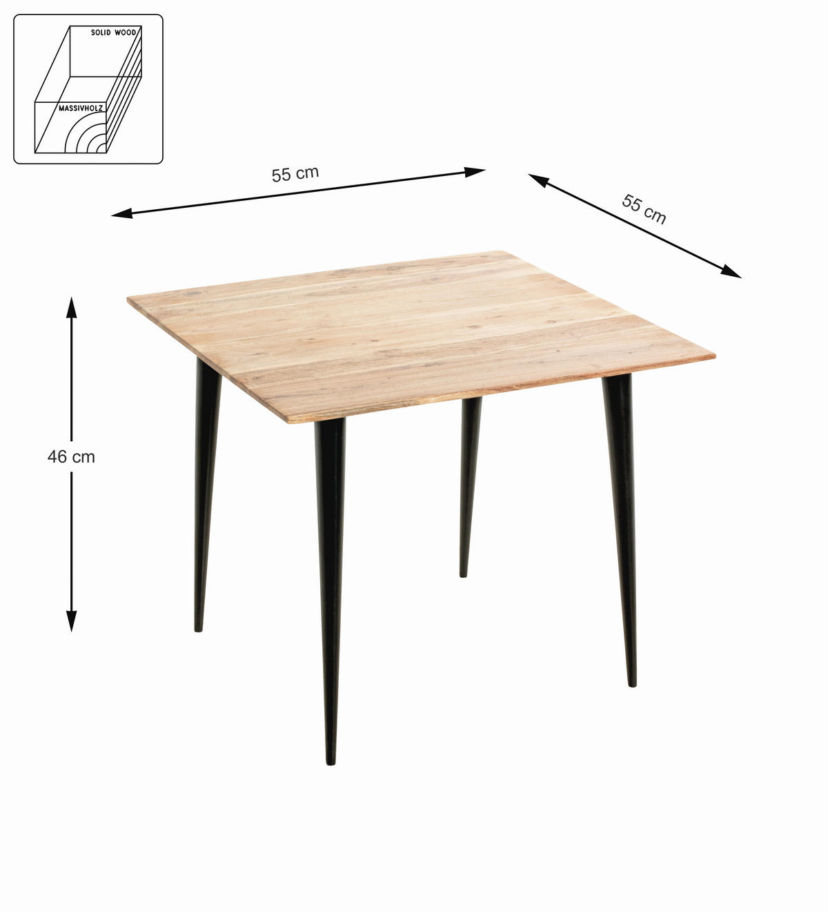 PRÍRUČNÝ STOLÍK, akácia, čierna, farba akácie - čierna/farba akácie, Konventionell, kov/drevo (55/55/46cm)