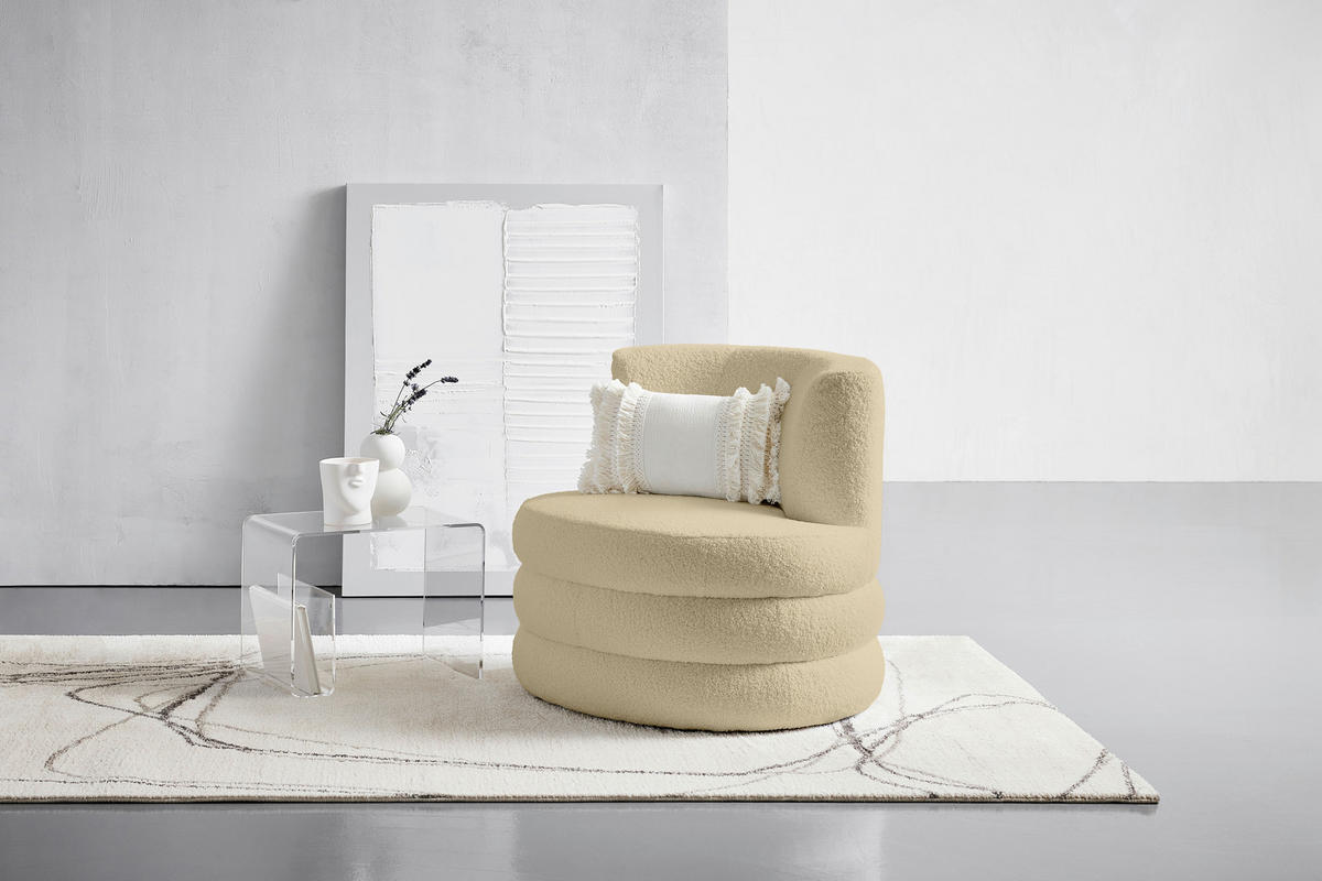 DESIGNFÅTÖLJ i textil beige  - stålfärgad/beige, Trend, metall/textil (90/82/85cm) - Livetastic
