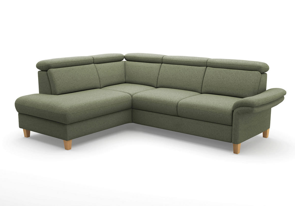 ECKSOFA GLENDALE E in Flachgewebe Olivgrün  193/247 cm  - Eichefarben/Olivgrün, KONVENTIONELL, Holz/Textil (193/247cm) - Sit & More