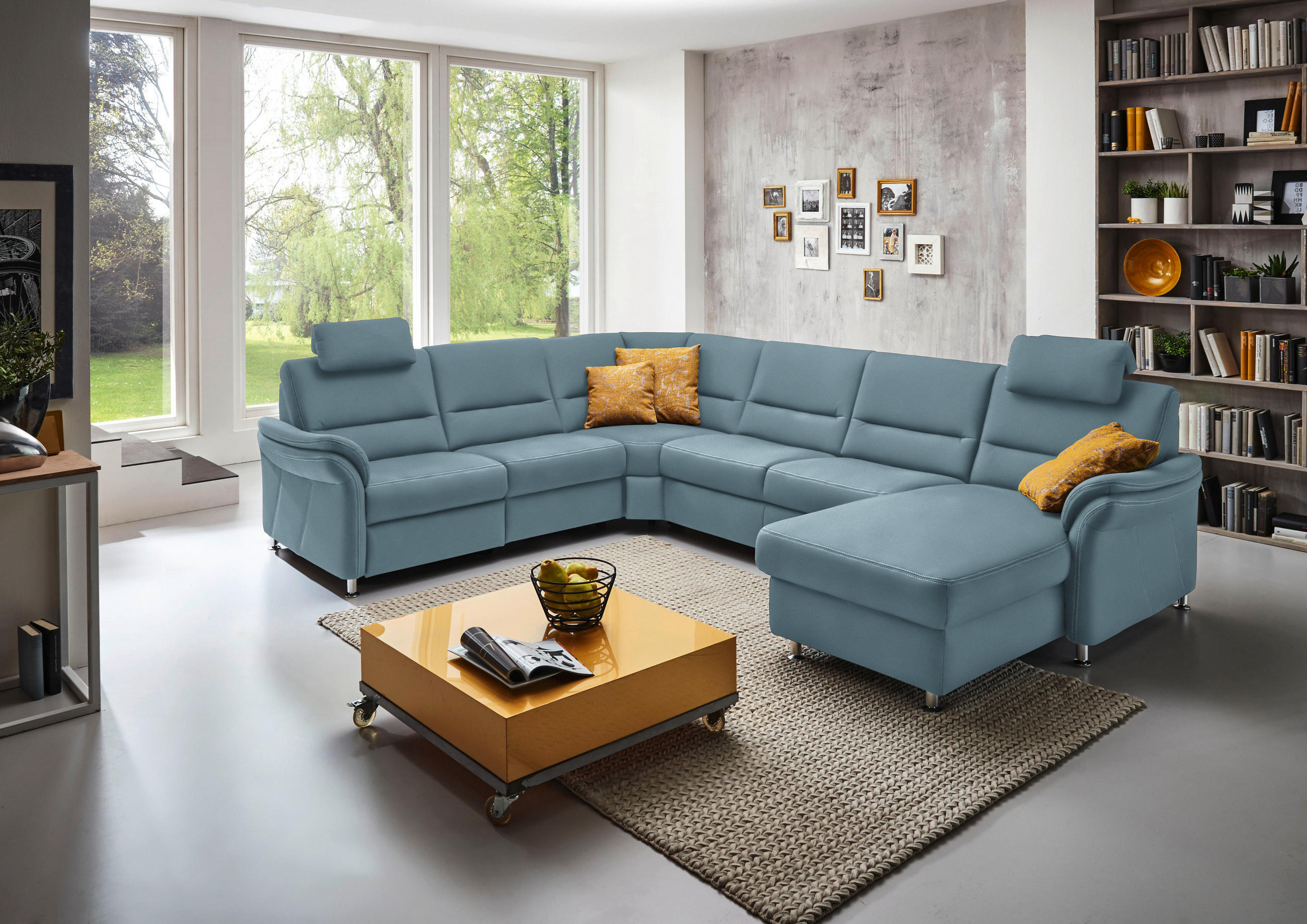 WOHNLANDSCHAFT in Mikrofaser Hellblau  - Alufarben/Hellblau, Konventionell, Textil/Metall (262/335/173cm) - Beldomo System