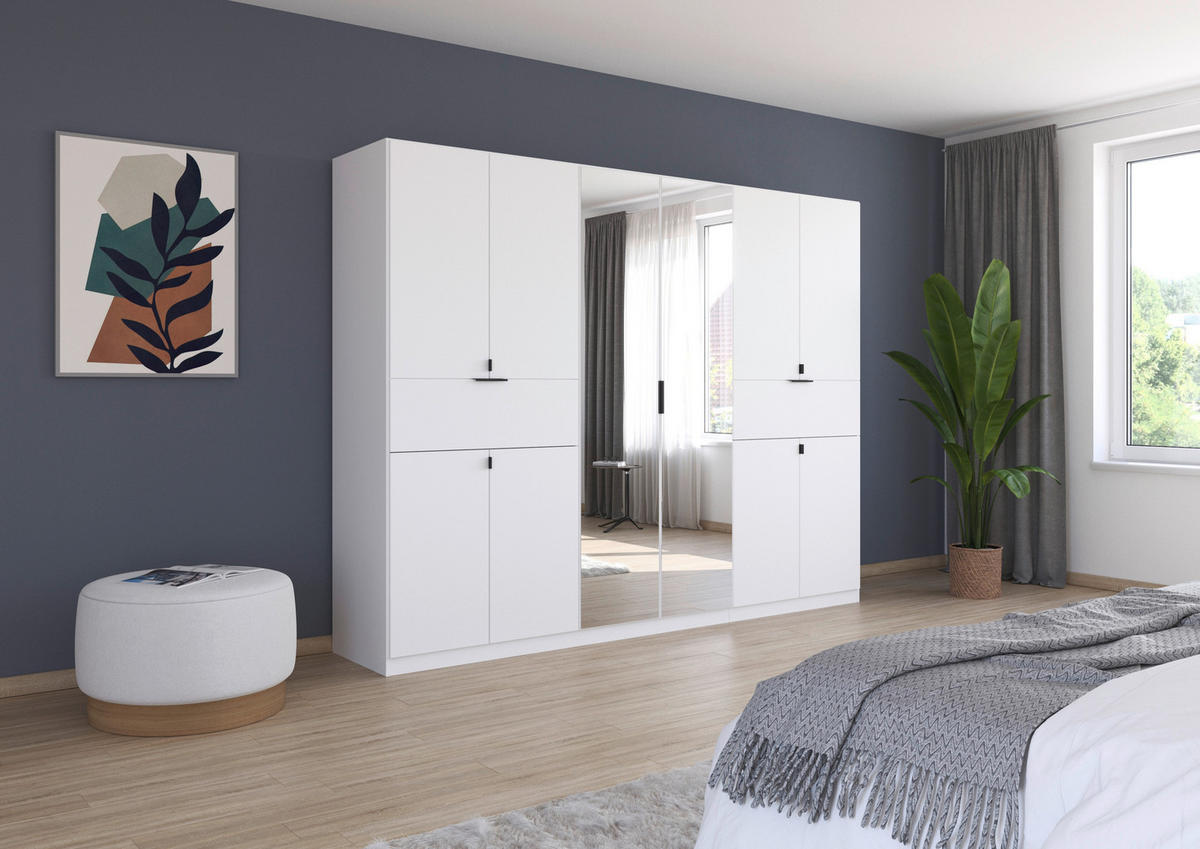 DREHTÜRENSCHRANK in Silberfarben, Weiss  - Weiss/Silberfarben, Modern, Holzwerkstoff/Metall (271/210/54cm) - Rauch Möbel