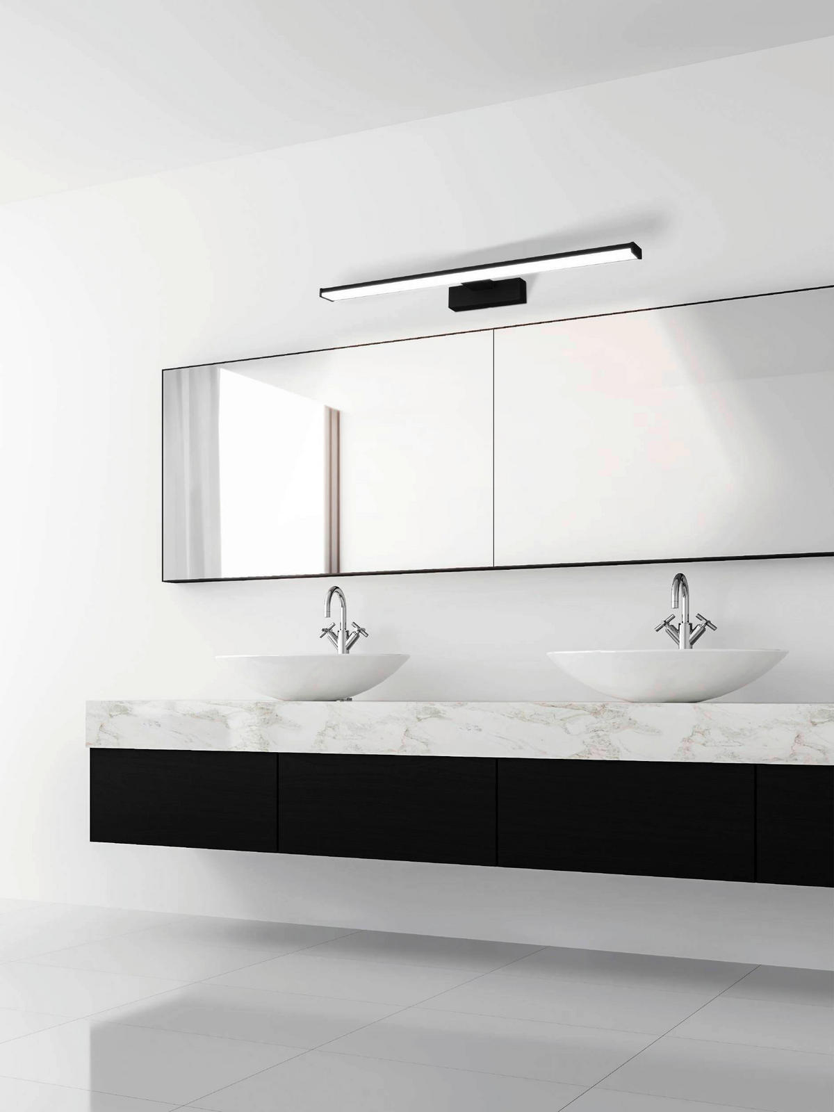 BADEZIMMER-WANDLEUCHTE 60 cm   - Schwarz/Weiß, Basics, Kunststoff/Metall (60cm) - Celina