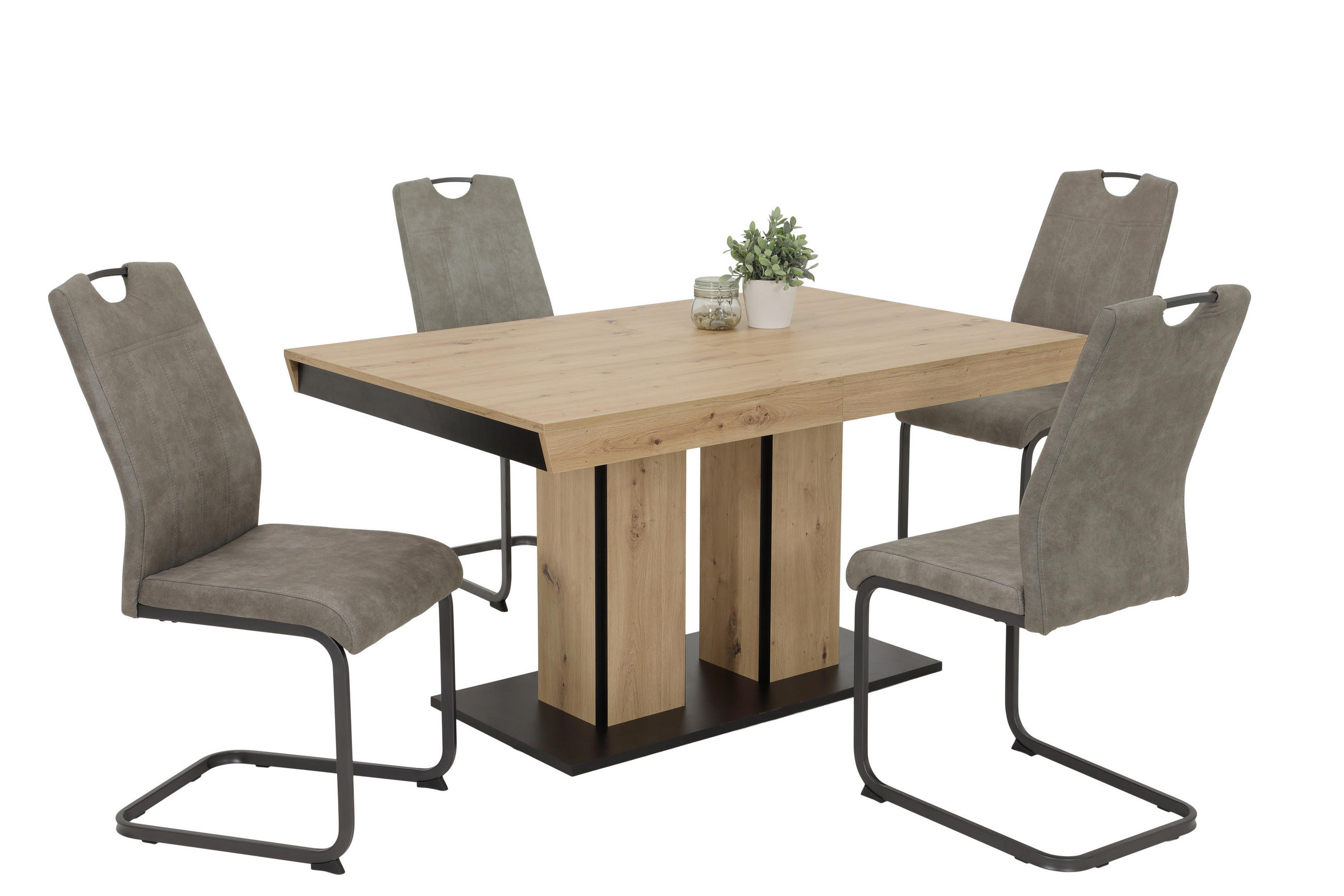 P & B Tischgruppe Grau, Eiche Artisan 140 - 220x76x90 cm