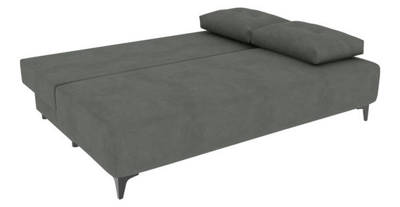 SCHLAFSOFA Velours Grau Rückenkissen, Armlehnenkissen, Bettkasten, Schlaffunktion, Rücken echt, Liegefläche im Originalstoff  - Schwarz/Grau, KONVENTIONELL, Textil/Metall (200/98/90cm) - Carryhome