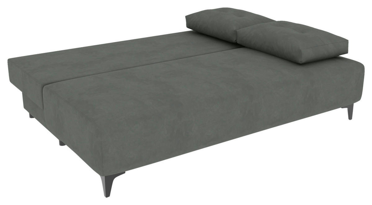 SCHLAFSOFA  mit Liegefunktion Velours Grau  - Schwarz/Grau, KONVENTIONELL, Textil/Metall (200/98/90cm) - Carryhome