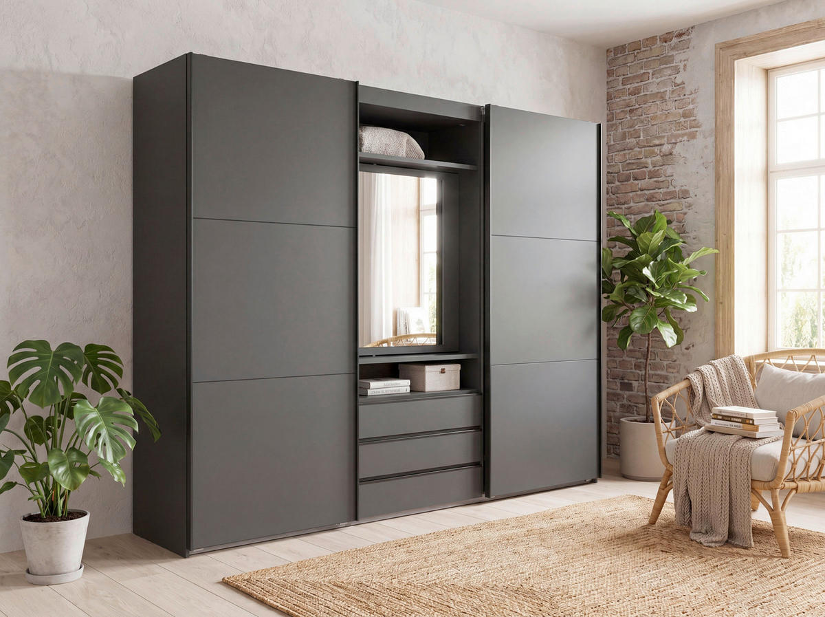 SCHWEBETÜRENSCHRANK  in Silberfarben, Weiß  - Chromfarben/Silberfarben, MODERN, Glas/Holzwerkstoff (300/216/65cm) - P & B