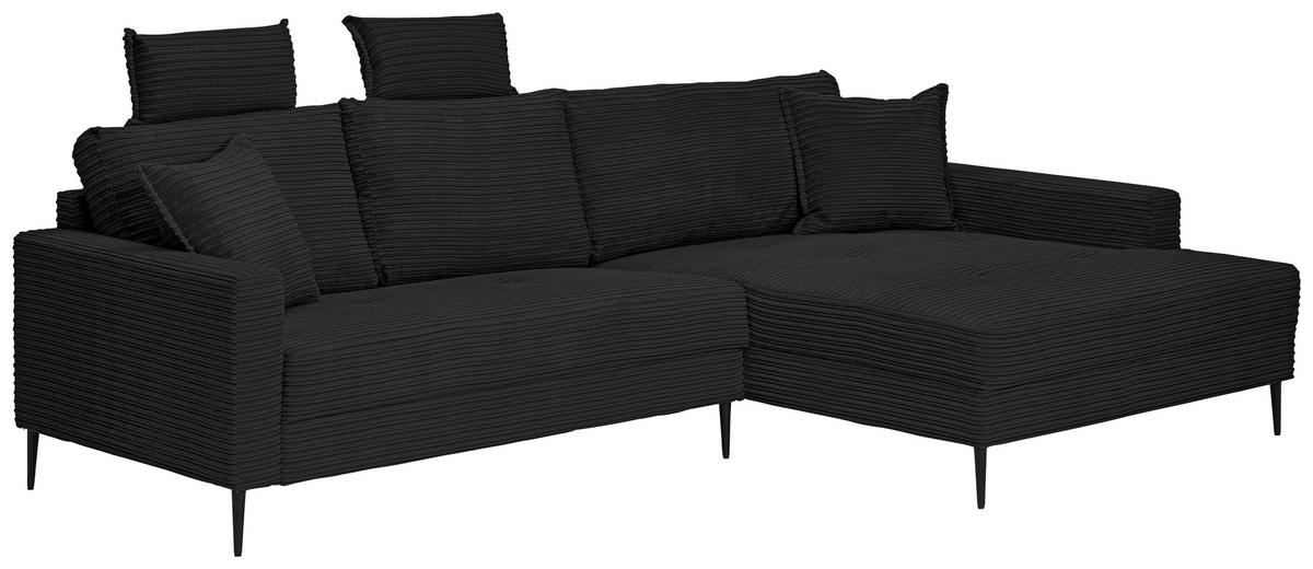 ECKSOFA in Cord Schwarz  276/173 cm  - Schwarz, KONVENTIONELL, Textil/Metall (276/173cm) - Carryhome